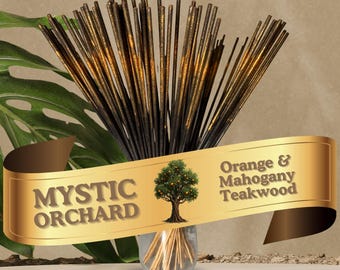 Incienso de teca, naranja y caoba, aroma dual (28 cm) / Mystic Orchard, sumergido a mano, 25-100 unidades + muestra