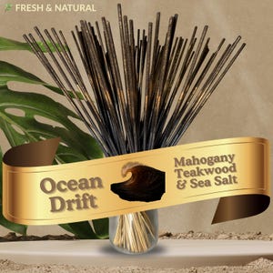 Ocean Drift Hand-Dipped Dual Scent 11" Incense Sticks — 25, 50, 100 Count | Sea Salt & Mahogany Teakwood | Includes 3-Stick Sample Pack