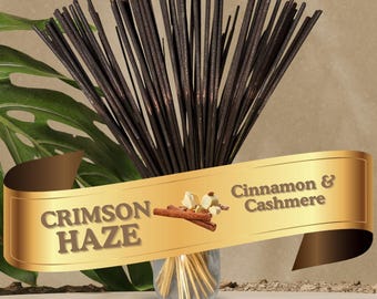 Incienso de doble aroma de canela y cachemira (28 cm) / Humedecido a mano en Crimson Haze, 25-100 unidades + muestra