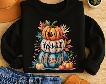 Citrouilles bénies reconnaissantes et reconnaissantes PNG • Sublimation d'automne (téléchargement numérique)