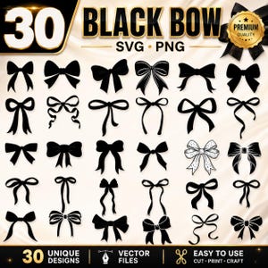 Schwarze Schleife SVG Bundle | 30 Schleife Clipart PNG | Kokette Bögen, Haarschleife SVG, Cricut Cut Dateien, Silhouette, digitaler Download