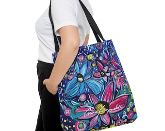 Bolso tote Floral Burst - Estampado floral colorido pintado a mano - Lluvias de abril