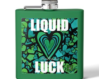 St Patrick's Day Flasche - Lucky Juice, grünes Herzmuster, 6 Unzen Edelstahl