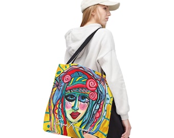 Marigold Colorful Artistic Tote Bag with Whimsical Design- by Anna K.