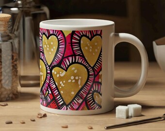 20 Unzen Jumbo Mug - Gold Hearts Pop Art Design, romantische Valentinstag Kaffeetasse