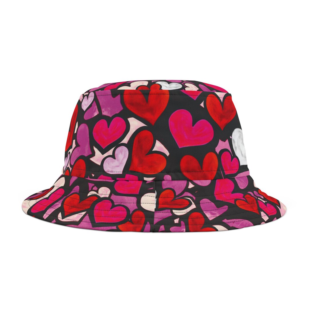 Heart Print Bucket Hat, Festive and Colorful 3 Sizes Etsy