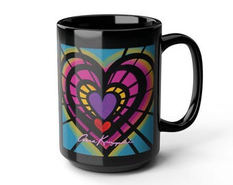Glasmalerei-Herzbecher - Bunte keramische Kaffeetasse, künstlerisches Geschenk