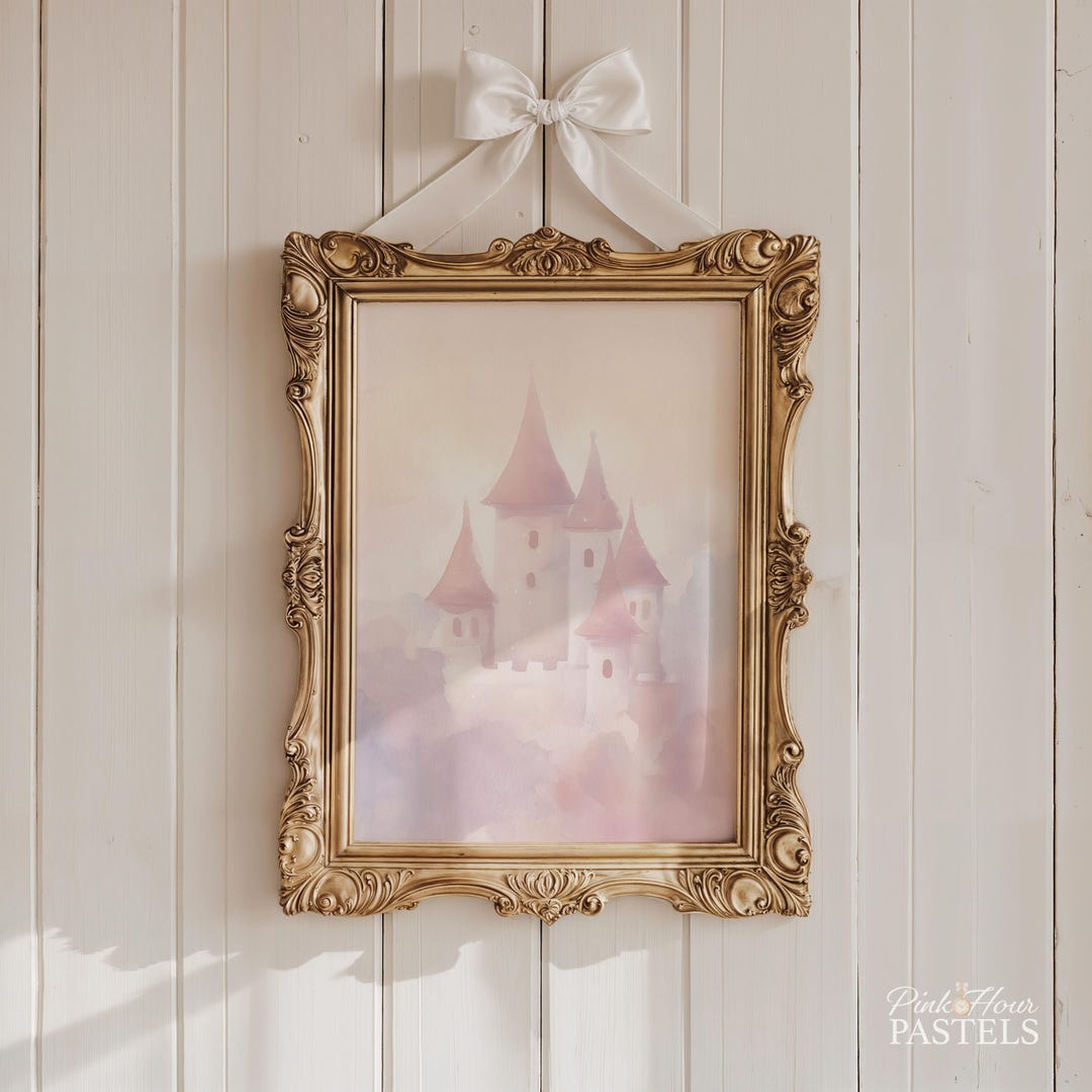 Pastel Princess Castle Print | Fairytale Nursery Wall Art | Soft Pink ...