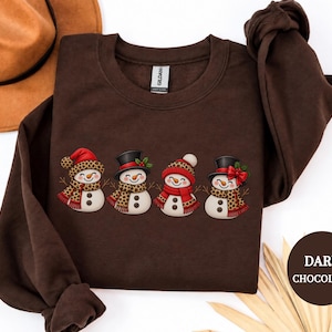Leopard Snowman Christmas Sweatshirt, Cute Jolly Snowmen Crewneck, Festive Winter Pullover, Holiday Sweater, Christmas Gift for Women