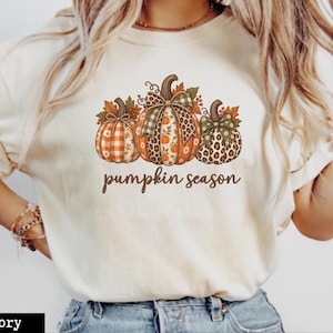 Pumpkin Season Shirt, Pumpkin Comfort Colors T-Shirt, Faux Patchwork Pumpkin Tee, Fall Shirt, Thanksgiving Gift, Leopard Pumpkin Autumn Tee