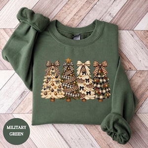 Coquette Christmas Tree Sweatshirt, Leopard Bow Xmas Crewneck, Cute Whimsical Holiday Sweater, Womens Christmas Gift, Festive Tree Pullover