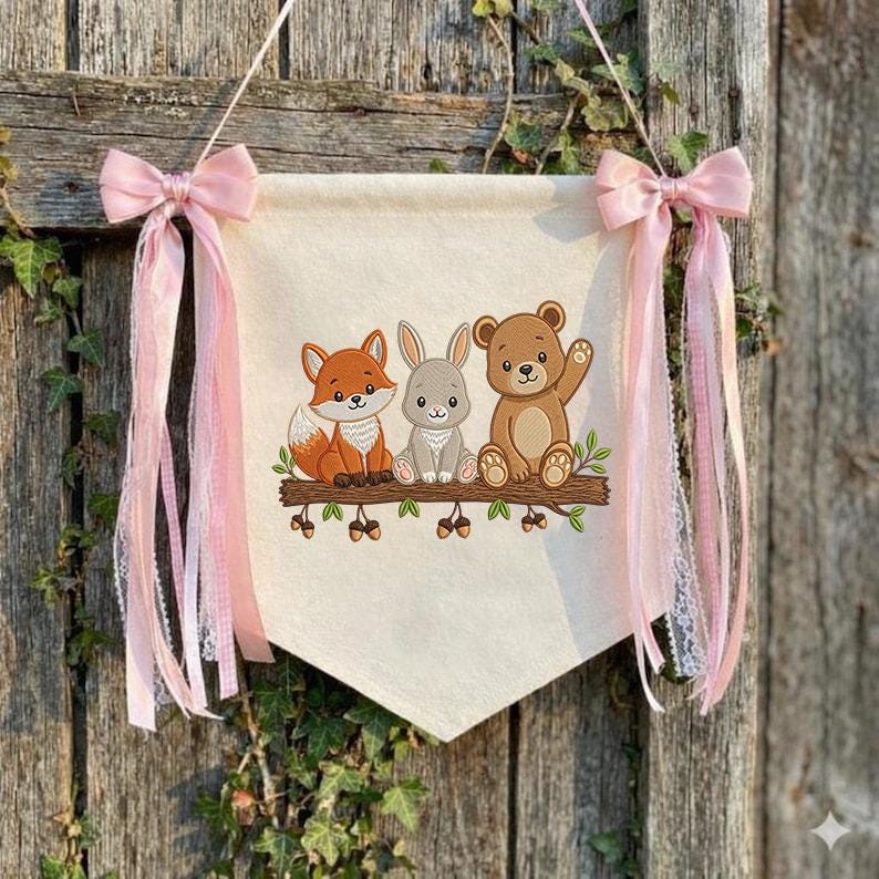 Woodland Animals Fox Bunny Bear Embroidery File, Forest Animals ...