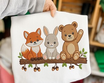 Woodland Animals Fox Bunny Bear Embroidery File, Forest Animals ...