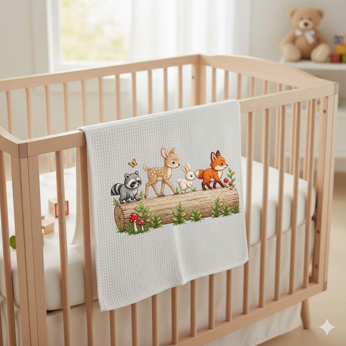 Woodland Animals Raccoon Deer Bunny Fox Forest Scene Embroidery Design ...