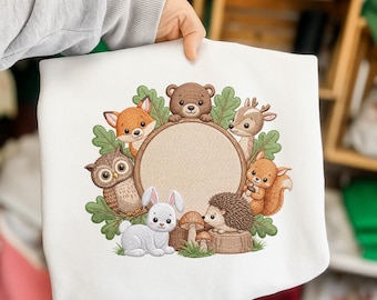 Woodland Animals Frame, Fox Bear Deer Owl Bunny Circle Frame Embroidery ...