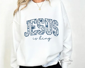 Jesus Is King, Floral Christian Faith Embroidery Design, Instant Download Dst Pe