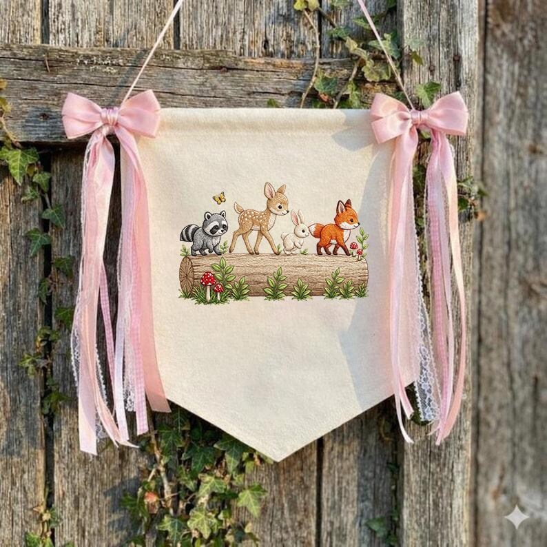Woodland Animals Raccoon Deer Bunny Fox Forest Scene Embroidery Design ...