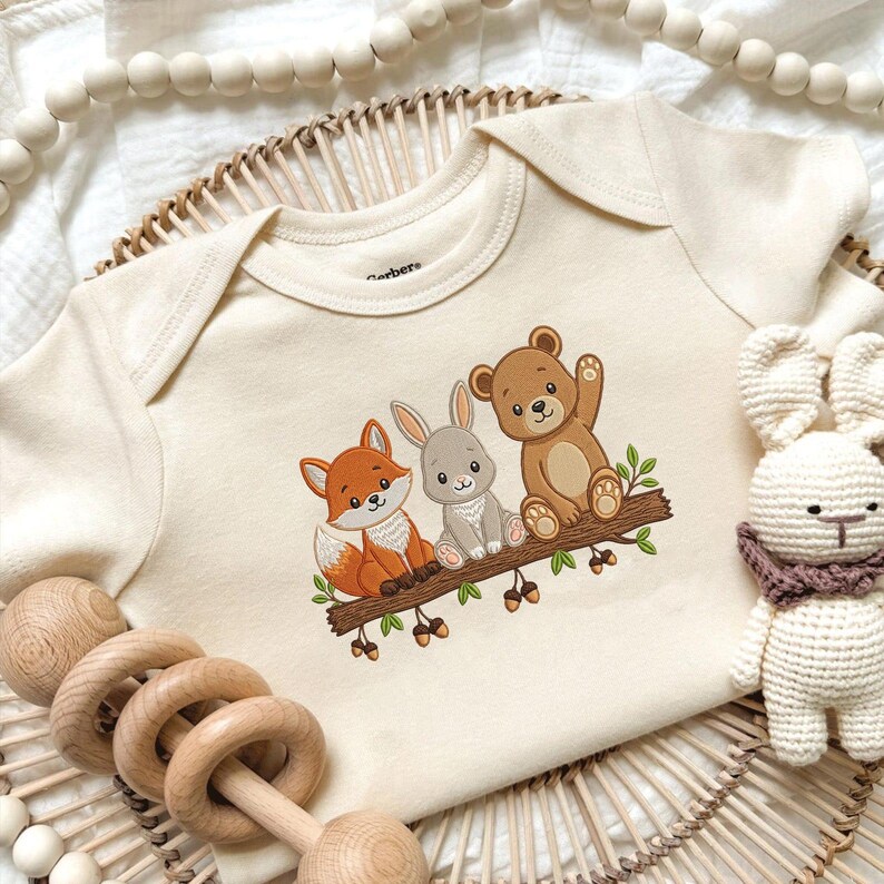 Woodland Animals Fox Bunny Bear Embroidery File, Forest Animals ...