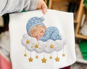 Sleeping Baby Boy Cloud, Blue Nursery Baby Shower PES DST Embroidery Design, Instant Download Dst Pe