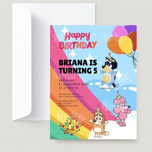 Invitación de cumpleaños de Bluey, Invitación Editable para fiesta niños, Birthday Invitation Bluey, Descarga Digital