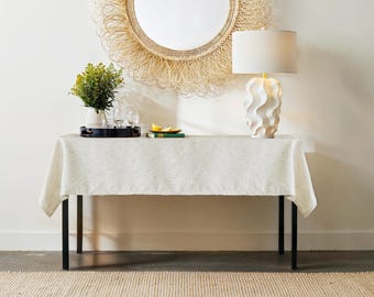 Handmade White Speckled Linen Tablecloth | Custom size | Washable | Durable | Pet-friendly