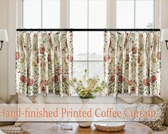 Floral Cotton Cafe Curtains, Vintage Print, Custom French Country Drapes ,One Panel