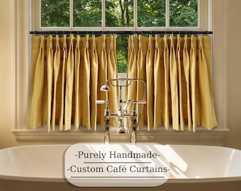100% Linen Pleated Soft Cafe Curtains, Light Filtering Cafe Drapery, One Panel