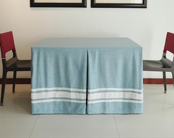Handmade Light Blue Linen Tablecloth | White Trim, Custom size