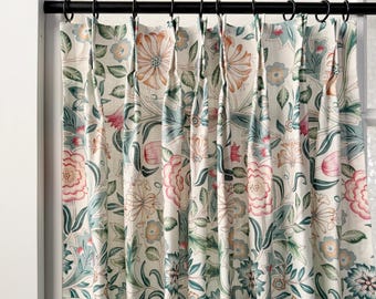 Cortinas de algodón con estampado floral marfil, personalizadas, estilo cafetería, paneles plisados estilo granja, decoración del hogar