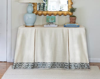 Handmade White Linen Tablecloth | Custom Size, Greek Key Trim
