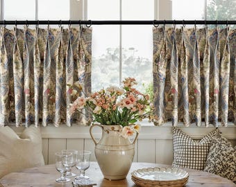 Custom Cafe Curtain, Tan Floral Farmhouse Cafe Curtains, Natural Blend Country Panels, Rustic Drapes