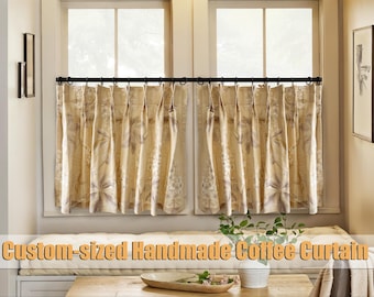 Modern Wheat Floral Pattern Linen Cafe Curtains, Custom Size Farmhouse Window Treatment, Home Decor