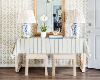 Handmade Rustic Linen Tablecloth Black Striped | Custom size | Washable | Durable | Pet-friendly