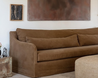 Replacement, Brown Chenille Sofa Slipcover, Custom Sizes Colors, Cushion Covers