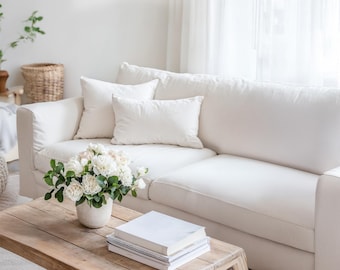 White Linen Couch Slipcover, Custom Sizes, Multi-Color Options, L-Shape Sofa Slipcover