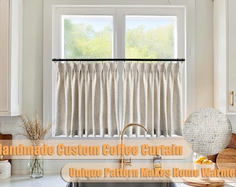 Cortinas de café de algodón beige hechas a mano, cortas y personalizadas, de un solo panel.