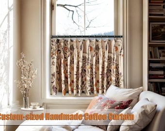 Bohemian Cafe Curtain Panel, Custom Size Floral Drapes, Botanical Flora, One panel