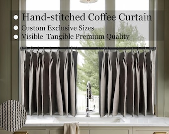 Black Ticking Striped Cotton Linen Cafe Curtains, Custom Pleated Short Curtains, Handmade