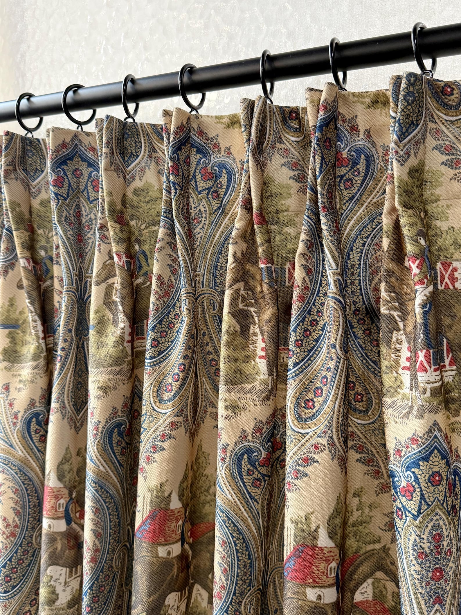 Custom Cafe Curtain, Tan Floral Farmhouse Cafe Curtains, Natural Blend