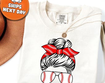 Baseball Mom Messy Bun Tee: Game Day Fan Shirt