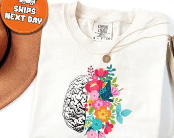 Floral Brain T-Shirt, Science Student Tee, Mental Health Gift