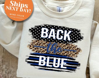 Back The Blue Sweatshirt, Leopard Print, Law Enforcement Gift