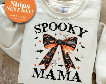 Spooky Mama Halloween Sweatshirt, Festive Bow Design