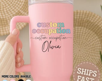 Personalized Occupation Tumbler with Handle: Custom Stainless Steel Travel Mug
