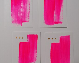 Neon Grußkarten in Pink und Gold I Postkarte I Minibilder I A6 Papier I Kartenset I Neon Pink mit Gold I abstrakte Malerei I moderne Kunst