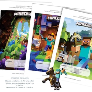 Zestaw etykiet szkolnych Minecraft – do druku i edycji na artykuły szkolne