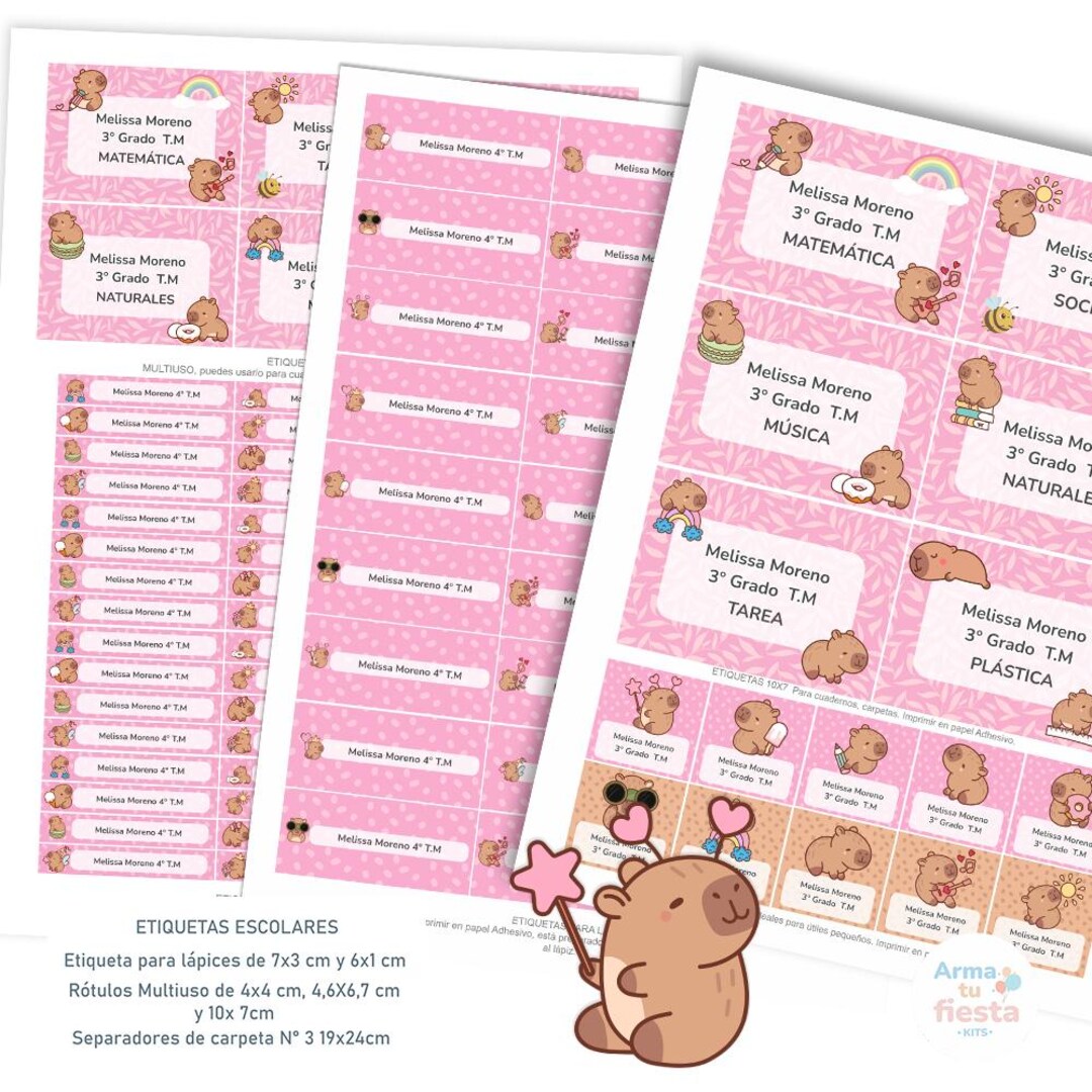 Capybara Notebook Label Editable Capybara School Labels - Printable and Editable Kit for School Supplies ...