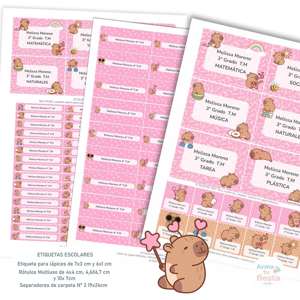 Capybara School Labels - Printable and Editable Kit for School Supplies ...