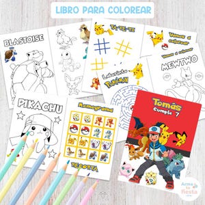 Puede incluir: Varios libros para colorear con personajes de Pokémon, incluyendo Pikachu y Blastoise. La imagen también muestra lápices de colores. El texto "LIBRO PARA COLOREAR" es visible. Ideal para actividades creativas.