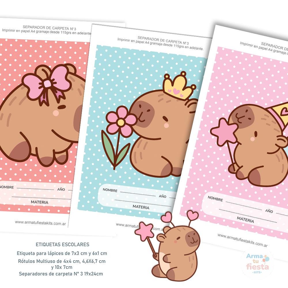 Capybara Notebook Label Editable Capybara School Labels - Printable and Editable Kit for School Supplies ...